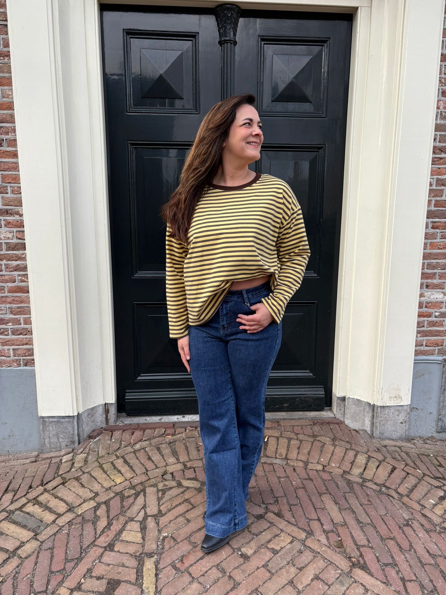 longsleeve bruin/geel