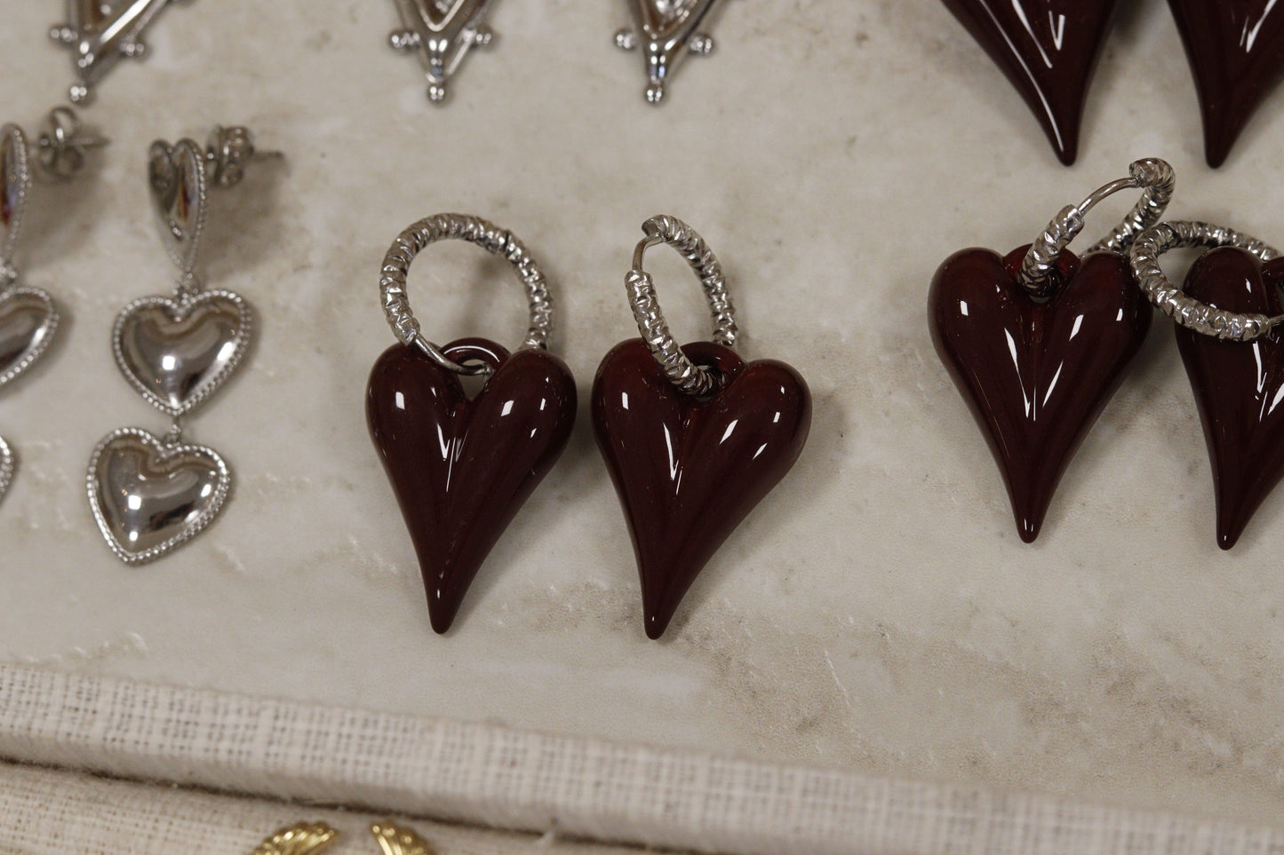 hart oorbel bordeaux zilver