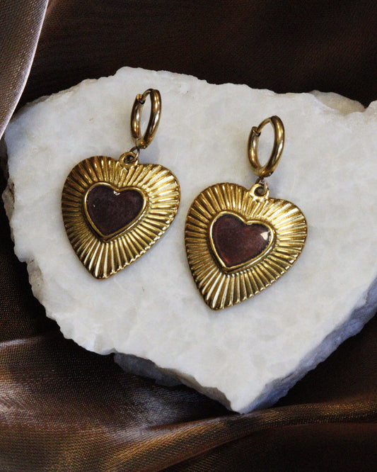 hart oorbel goud bordeaux